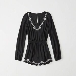 Black Floral Embroidered Romper